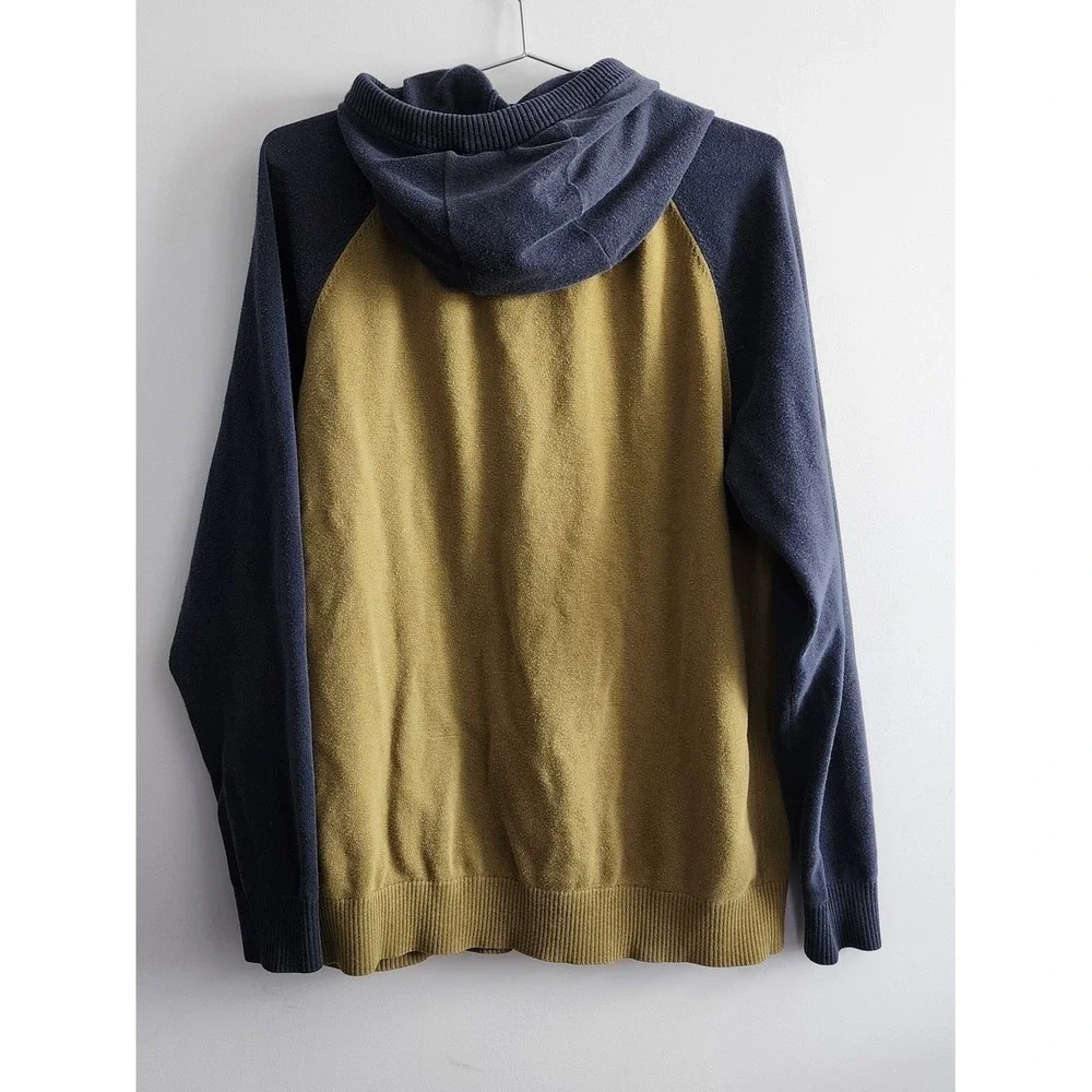 Duluth Trading Co Zip Up Hoodie Mens Large Mustard Navy Raglan Workwear Casual